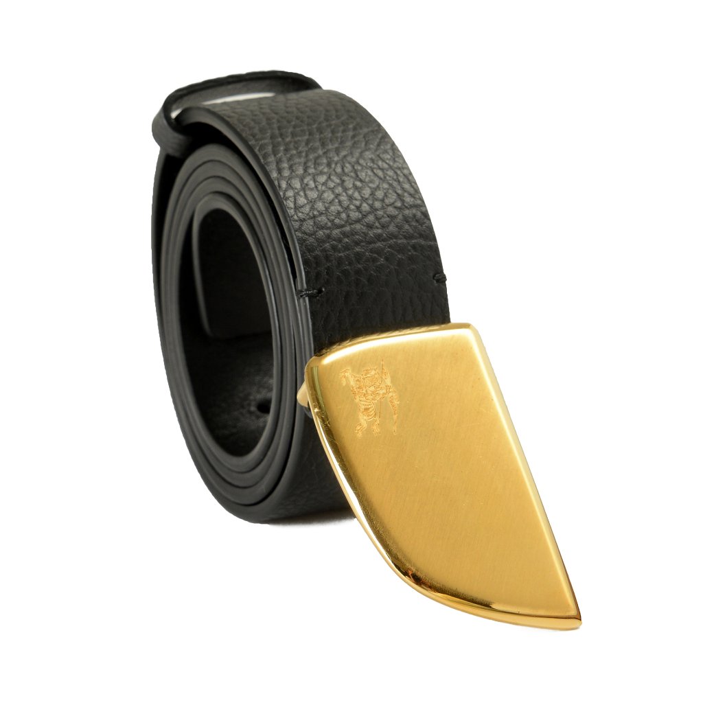 Burberry "Shield Brushed" Black Textured Leather Buckle Decorated Belt Sz M